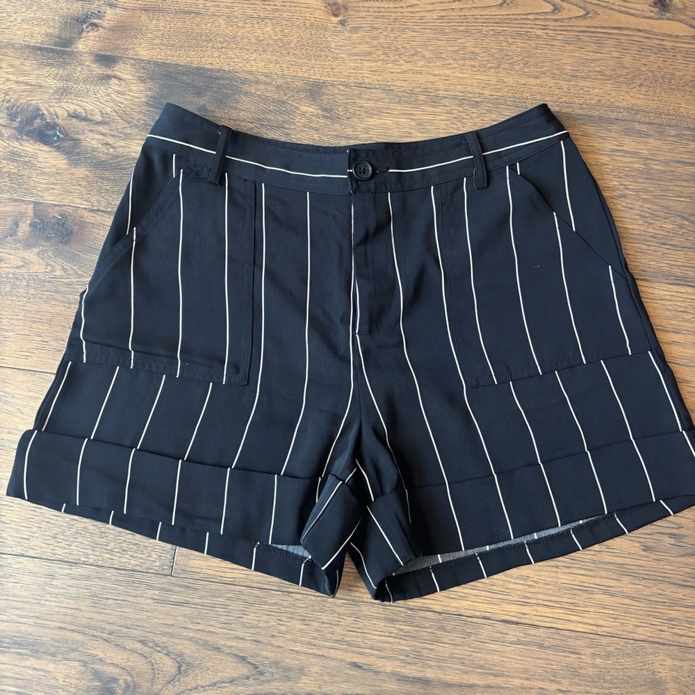 Black Pinstriped Dress Shorts